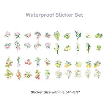 Vintage Stickers for Journaling, Clear Waterproof Stickers Set - Maxleaf 40PCS Flowers Fresh Fruits Collection Big Size Waterproof Stickers for Decoration Planners Scrapbook Laptops DIY Craft Journals