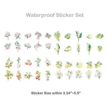 Vintage Stickers for Journaling, Clear Waterproof Stickers Set - Maxleaf 40PCS Flowers Fresh Fruits Collection Big Size Waterproof Stickers for Decoration Planners Scrapbook Laptops DIY Craft Journals