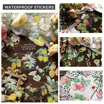 Vintage Stickers for Journaling, Clear Waterproof Stickers Set - Maxleaf 40PCS Flowers Fresh Fruits Collection Big Size Waterproof Stickers for Decoration Planners Scrapbook Laptops DIY Craft Journals
