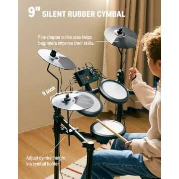 Donner Electric Drum Set, DED-70 NEW Electronic Drum Kit for Beginner with 150 Sounds, 4 Quiet Mesh Pads, 9" Cymbals, USB MIDI, Type-C Charging, 2 Pedal, Throne, Headphones, Sticks, Melodics Lessons