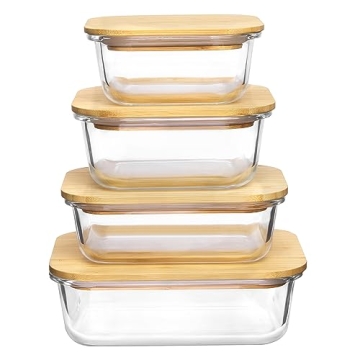 Vtopmart Glass Food Containers with Bamboo Lids, 4 Pack