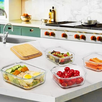 Vtopmart Glass Food Containers with Bamboo Lids, 4 Pack