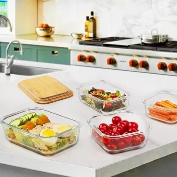 Vtopmart Glass Food Containers with Bamboo Lids, 4 Pack