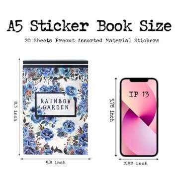 Dwpetzo Vintage Watercolor Flower Stickers, Precut Journal Sticker Book for Junk Journaling, Assorted Materials PET Washi Paper Stickers for Scrapbooking Supplies, Planners, Collage, 20 Sheets, A5