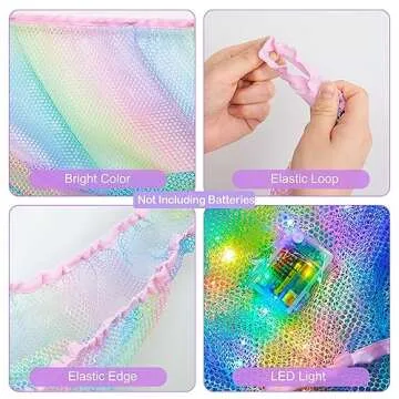 Unicorn Castle Stuffed Animal Net Hammock Kids Toy Storage with LED Light Plush Toy Organizer Corner Hanging Stuffed Animal Holder For Nursery Kids Girls Room Decor