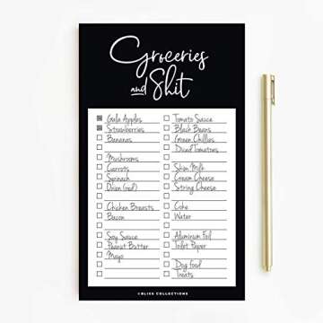 Bliss Collections Grocery List Pad for Fridge, Groceries and Shit Funny Tear Off Notepad for Refrigerator, 114 mm x 191 mm, 50 Sheets