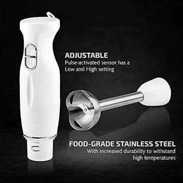 OVENTE Electric Immersion Hand Blender 300 Watt 2 Mixing Speed with Stainless Steel Blades, Powerful...