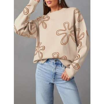 Dokotoo Womens Fall Winter Warm Sweaters 2024 Fashion Cozy Crewneck Cable Knit Floral Print Casual L...