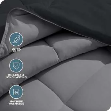 Bare Home Twin/Twin Extra Long Comforter - Reversible Colors - Goose Down Alternative - Ultra-Soft - Premium 1800 Series - All Season Warmth - Bedding Comforter (Twin/Twin XL, Black/Grey)