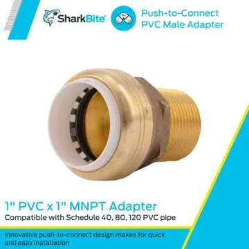 SharkBite 1 Inch PVC to MNPT Adapter - Quick Push-Fit Brass Fitting for Plumbing Solutions