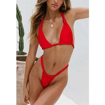 Womens Criss Cross Vintage Triangel Swimsuit Two Piece South Africa Halter Ruched High Cut Thong Bikini Sets Red S