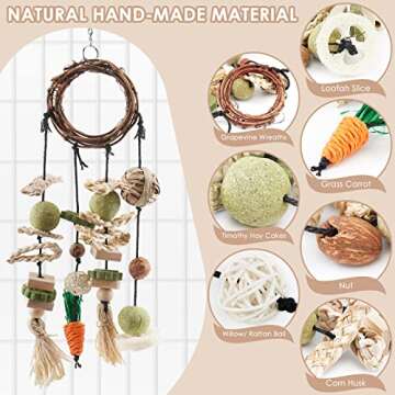 Bissap Bunny Chew Toy, Rabbits Cage Hanging Chew Toys and Treats Rattan Ring with Snacks for Guinea ...