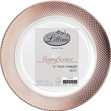 Lillian Collection Luxurious Rose Gold Round Charger Plates - Pack of 10 - Elegant Design for All Oc...