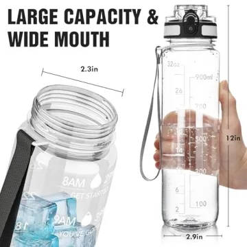 OLDLEY Water Bottles, 32oz Motivational Sports Water Bottle with Time Marker - Times to Drink - Tritan, BPA Free, Wide Mouth Leakproof, Clear (1 Pack)