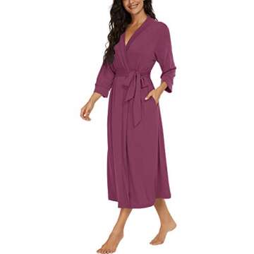 VINTATRE Women Kimono Robes Long Knit Bathrobe Lightweight Soft Knit Sleepwear V-neck Casual Ladies ...
