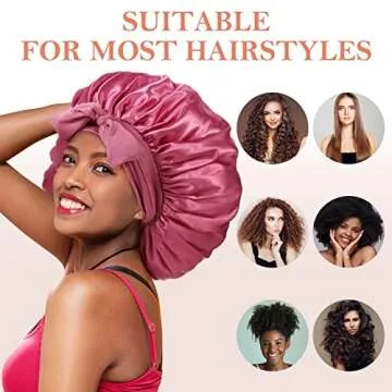 3Pcs Bonnet for Sleeping, Extra Satin Silk Bonnet for Sleeping Women with Tie Band for Curly Hair Jumbo Bonnet Braids