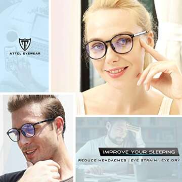 ATTCL Unisex Blue Light Blocking Glasses Men Women Computer Glasses Round Eyeglasses frame 1133-Blac...