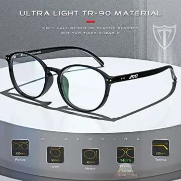 ATTCL Unisex Blue Light Blocking Glasses Men Women Computer Glasses Round Eyeglasses frame 1133-Black