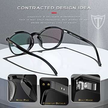 ATTCL Unisex Blue Light Blocking Glasses Men Women Computer Glasses Round Eyeglasses frame 1133-Black