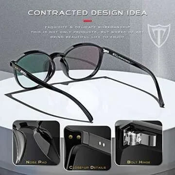ATTCL Unisex Blue Light Blocking Glasses Men Women Computer Glasses Round Eyeglasses frame 1133-Black