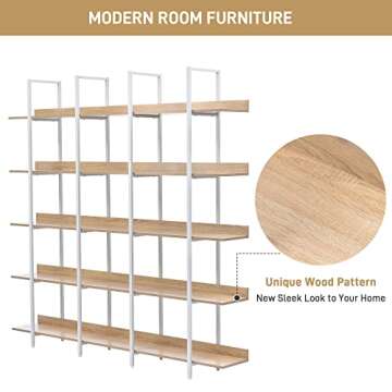 Harper & Bright Designs 5 Tier Bookcase Home Office Open Bookshelf, Vintage Industrial Style Shelf, MDF Board, White Metal Frame, Oak