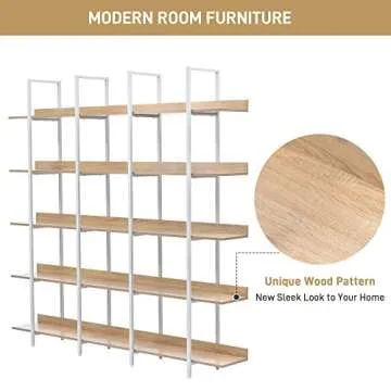 Harper & Bright Designs 5 Tier Bookcase Home Office Open Bookshelf, Vintage Industrial Style Shelf, MDF Board, White Metal Frame, Oak