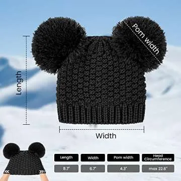 Livingston Women's Cable Knit Beanie Hat with Double Pompoms - Cute Winter Hat in Black