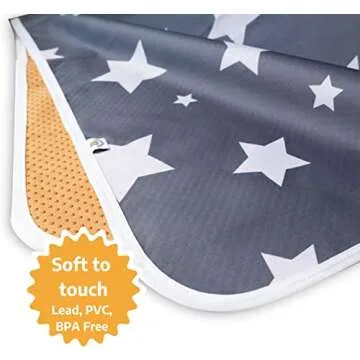 TotsAhoy! Baby Splat Mat for Under High Chair, 51" Waterproof and Washable Spill Mat, Anti-Slip Floor Protector, Baby Play Mat - Grey Stars