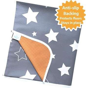 TotsAhoy! Baby Splat Mat for Under High Chair, 51" Waterproof and Washable Spill Mat, Anti-Slip Floor Protector, Baby Play Mat - Grey Stars