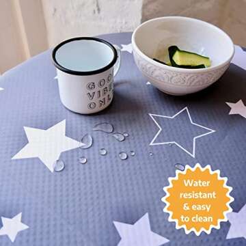 TotsAhoy! Baby Splat Mat for Under High Chair, 51" Waterproof and Washable Spill Mat, Anti-Slip Floor Protector, Baby Play Mat - Grey Stars
