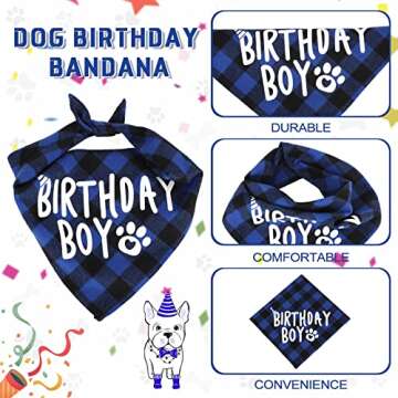 Weewooday Dog Birthday Party Supplies Birthday Boy Girl Cake Bandana Triangle Scarf Party Hat Dog Bow Tie Collar with Numbers for Large Medium Small Dog Puppy 1st Birthday(Elegant Style,Medium)