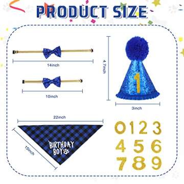 Weewooday Dog Birthday Party Supplies Birthday Boy Girl Cake Bandana Triangle Scarf Party Hat Dog Bow Tie Collar with Numbers for Large Medium Small Dog Puppy 1st Birthday(Elegant Style,Medium)