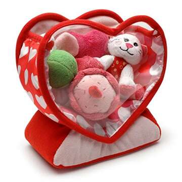 Baby's First Valentine's Day Gift - Deluxe Toy Set with 4 Sensory Toys (Cat, Heart, Flower, Cupcake)...