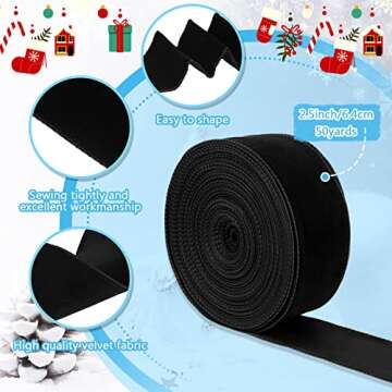 Yungyan Valentine's Day Velvet Ribbons Vintage Wired Gift Wrapping Ribbon for Christmas Tree Decorations and Wreath Outdoor Felt Bow Crafts(Black,2.5 Inch X 60 Yards)