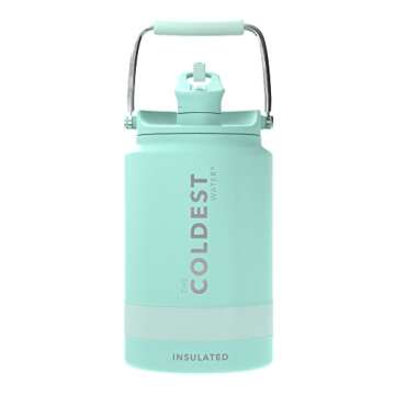 COLDEST Sports Water Bottle 128 oz/One Gallon (Straw Lid), Leak Proof, Vacuum Insulated Stainless Steel, Hot Cold, Double Walled, Metal Canteen Growler Jug (Mint Green, Gallon)