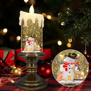 AOMIL Christmas Flameless Candles, Flickering Flameless Candles with Timer, Christmas LED Candles Battery Operated, Snow Globe Candle Light for Christmas Decorations