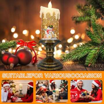 AOMIL Christmas Flameless Candles, Flickering Flameless Candles with Timer, Christmas LED Candles Battery Operated, Snow Globe Candle Light for Christmas Decorations
