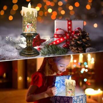 AOMIL Christmas Flameless Candles, Flickering Flameless Candles with Timer, Christmas LED Candles Battery Operated, Snow Globe Candle Light for Christmas Decorations