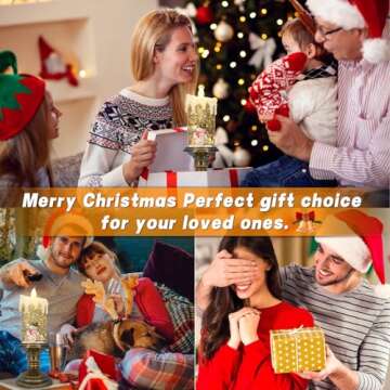 AOMIL Christmas Flameless Candles, Flickering Flameless Candles with Timer, Christmas LED Candles Battery Operated, Snow Globe Candle Light for Christmas Decorations