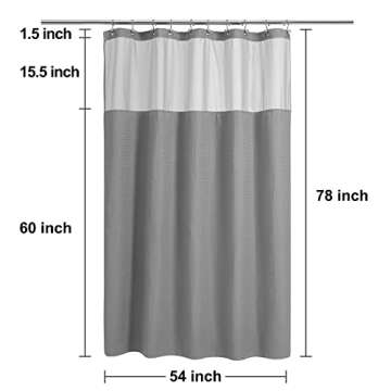 N&Y HOME Stall Waffle Shower Curtain with Snap-in Fabric Liner & Hooks Set - 54" x 78" Shower Stall Size, Hotel Style & Mesh Top Window, Machine Washable - 54x78, Gray