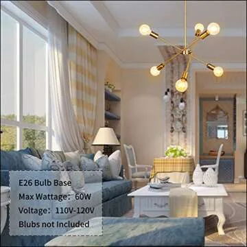 PUZHI HOME Gold Sputnik Chandeliers Light Fixture, 6 Lights Modern Chandelier Pendant Lighting for Kitchen Island Bedroom Living Room