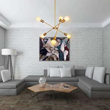 PUZHI HOME Gold Sputnik Chandeliers Light Fixture, 6 Lights Modern Chandelier Pendant Lighting for Kitchen Island Bedroom Living Room