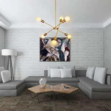 PUZHI HOME Gold Sputnik Chandeliers Light Fixture, 6 Lights Modern Chandelier Pendant Lighting for Kitchen Island Bedroom Living Room