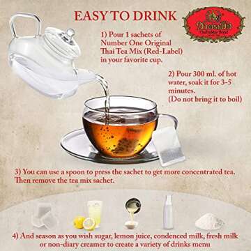 Authentic Thai Tea Mix, 50 Bags - Rich Flavor