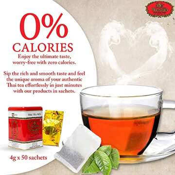 Authentic Thai Tea Mix, 50 Bags - Rich Flavor