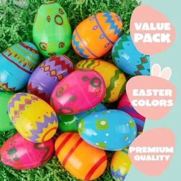 JOYIN 24PCS 3.15" Printed Easter Eggs, Empty Fillable Colorful Plastic Eggs Bulks for Easter Hunt, Basket Stuffers Filler, Classroom Prize Supplies