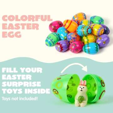 JOYIN 24PCS 3.15" Printed Easter Eggs, Empty Fillable Colorful Plastic Eggs Bulks for Easter Hunt, Basket Stuffers Filler, Classroom Prize Supplies