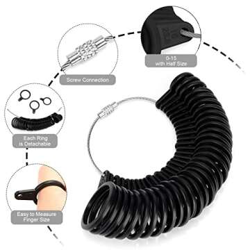Accmor Ring Size Measuring Tool Includes Plastic Ring Sizer Mandrel Stick, Finger Sizing Ring Guage Measurer and 2 Pcs Finger Measure Tape for Women Men Jewelry Making