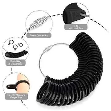 Accmor Ring Size Measuring Tool Includes Plastic Ring Sizer Mandrel Stick, Finger Sizing Ring Guage Measurer and 2 Pcs Finger Measure Tape for Women Men Jewelry Making