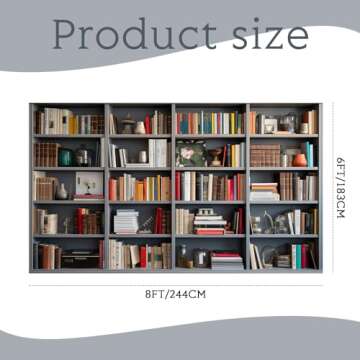 VitalCozy 8x6ft Bookshelf Backdrop Wooden Bookcase Library Photography Background Fabric Book Store Wall Backdrops for Video Call Conference Studio Photo Backgrounds Birthday Party(Classic Style)